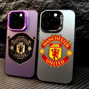 PIKPAKA HOT M-Manchester United Phone Case Matte Laser Metallic Phone Case for iPhone 17 16 15 14 13 12 Pro Max Air | Aurora Gradient Finish | Smooth Matte Texture | Durable Scratch Resistant Anti Fingerprint Full Protection Cover