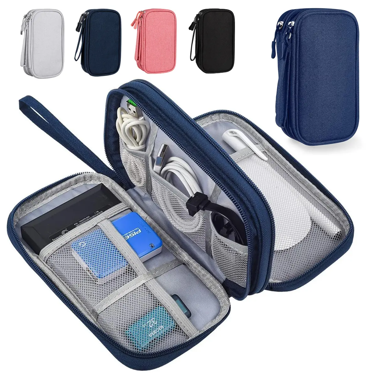 Electronic Organizer Travel Cable Bag, Double Layer Waterproof Tech Accessories Storage Pouch, Portable Gadget Carrying Case for Charger, Power Bank, USB Cords, Earbuds, Hard Drives, Travel Essentials Gear Gift for Men Women