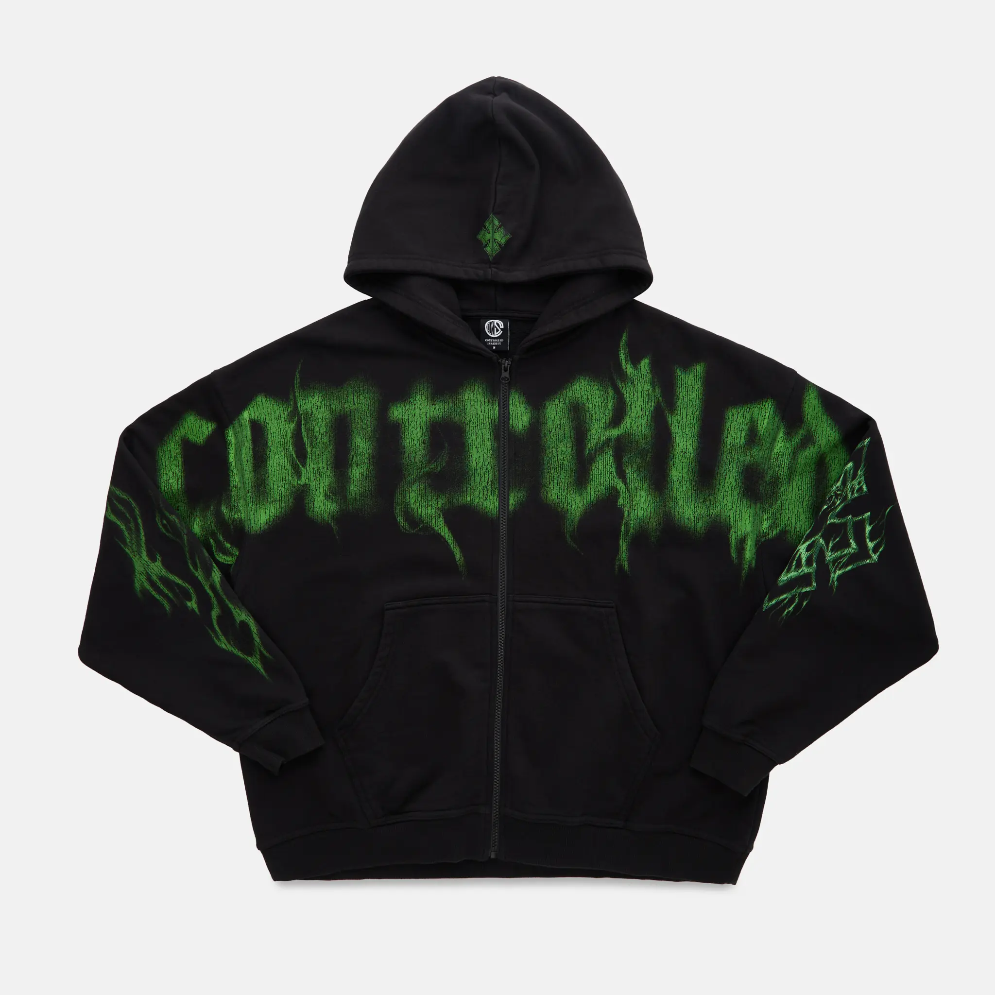 Ghost Zipup Toxic Green | Controlled Insanity | 470 GSM Smoke Zip-Up Hoodie | Gym Streetwear