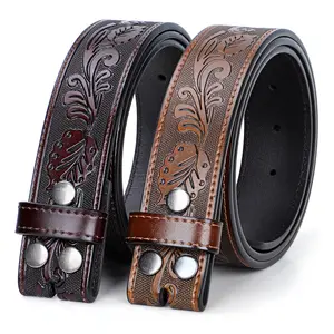 Vonmelli Unisex 2-Pack Western Cowhide Belts for Men Women Without Buckle Genuine leather Belt Straps For Cowboy Cowgirl Jeans