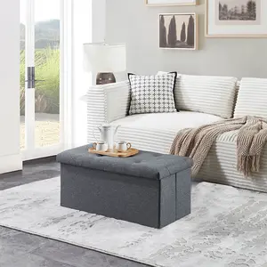 【TikTokShopBlackFriday】【Clearance】Folding Storage Ottoman Bench with Tufted Seat – Linen Upholstered Footrest, End-of-Bed Bench & Storage Chest for Bedroom, Living Room, Entryway – Multiple Sizes (30"/35"/43"/47")