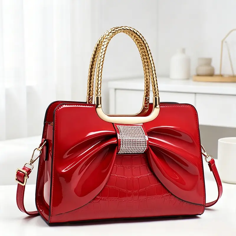 Women's Genuine Leather Crocodile Embossed Top Handle Satchel - Romantic Gifts for Her, Work Bags, Feminine Aesthetic Luxury Finds, Convertible Shoulder Bag with Bow for Work & Evening Events