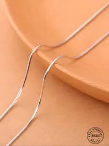S925 Sterling Silver Simple Box Chain Design Necklace, Snake bone chain, Fashion Jewelry for Party, Daily Clothing Decor, Trendy All-match & Exquisite Jewelry for Birthday Gift