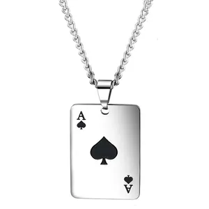 Ace of Spades Necklace for Men: Stainlss Steel Necklace Good Luck Poker Card Pendant Necklace Hip Hop Rock Jewelry Gift for Mens Womens