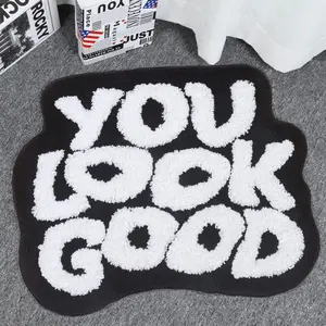 FunnyCute Brand You Look Good Black White Microfiber Bath Mat 25"x21" NonSlip Plush Comfort Absorbent Washable Shower Rug for Bathroom Decor - Green Decorative