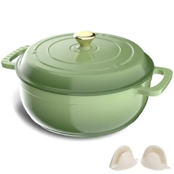 Ubesgoo Enameled Cast Iron Round Dutch Oven - 7.5QT Pot with Lid, Dual Handles & Silicone Gloves, Oven Safe to 500°F, Heavy-Duty Pre-Seasoned Camp Kitchen Cookware for Bake & Braise, Sage Green