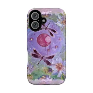 Whimsigoth Aesthetic Dragonfly Phone Case for IP 17 16 15 14 13 12 11 Pro Max XR Xs 6 7 8 Plus SE, Vintage Boho Patchwork Floral Case, Purple Lotus Fairycore, Fairycore Nature - Aesthetic Purple Flower  Phone  Cover, Girly Floral Tough Case, Waterproof