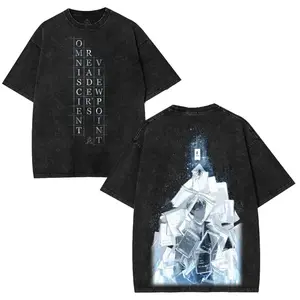 Vintage Acid Washed Black Oversized Streetwear T-Shirt with Magical Book Stack & Mystic Boy Art, Omniscient Reader Quote, Ethereal Blue Grunge Aesthetic 100% Cotton Unisex Tee
