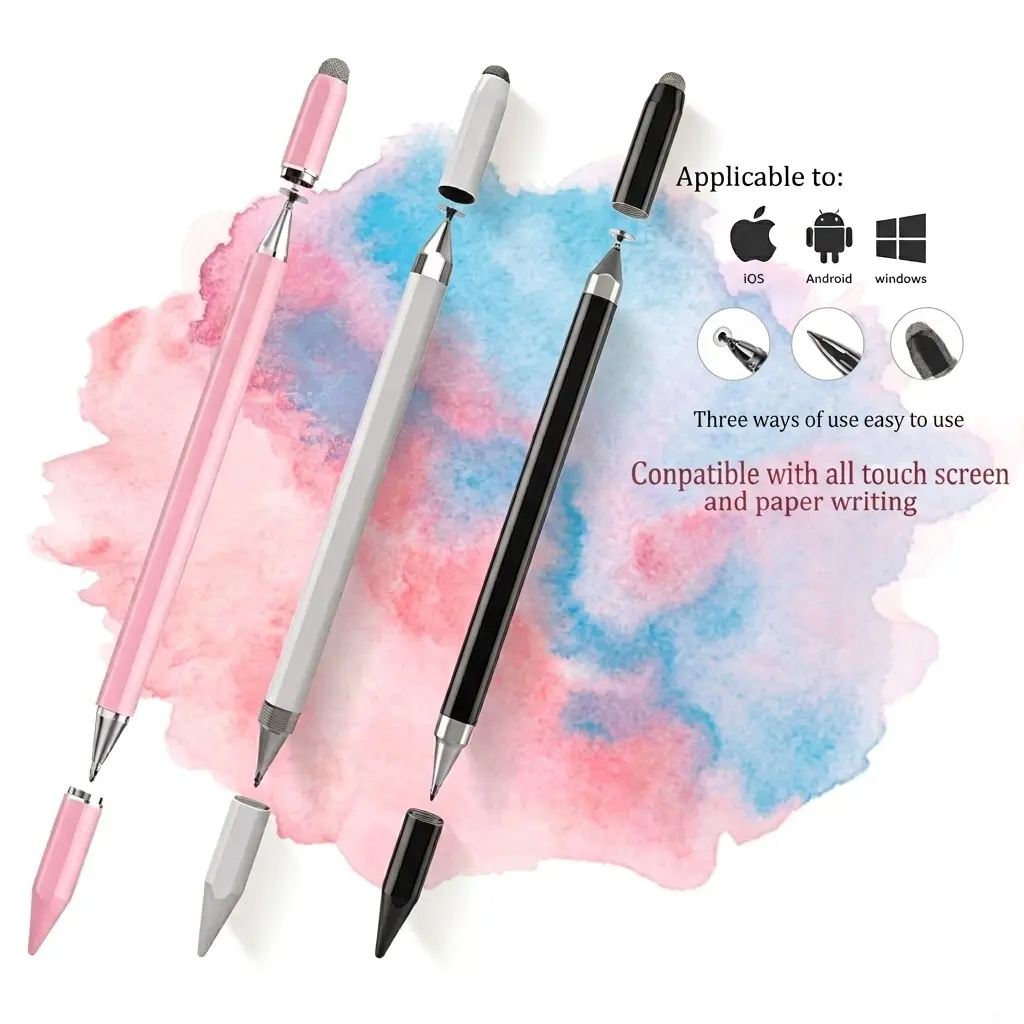 2-in-1 Fine Tip Pen Universal Stylus for Touch Screens, Capacitive Pen Compatible with iOS/Android/Microsoft Devices, Smooth Writing Stylus for Tablets and Phones