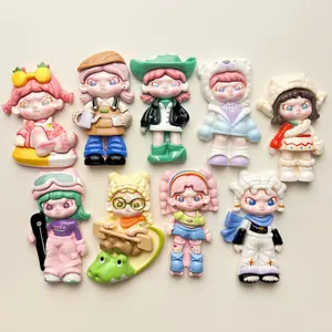 Random 9Pcs Large Angry Cute Girl Charms DIY Cream Glue Large Hair Accessories, Handmade Resin Pendant Decorations