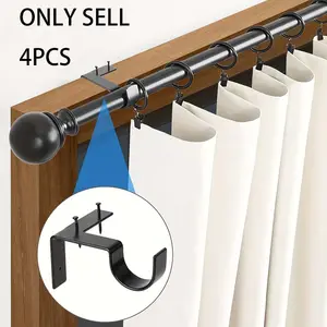 4-piece set of black curtain rods - adjustable without drilling, easy to install and sturdy. Iron coated-painted stylish bracket with single curtain rod holder - suitable for heavy wall-mounted support for living rooms, bedrooms, and doorways.