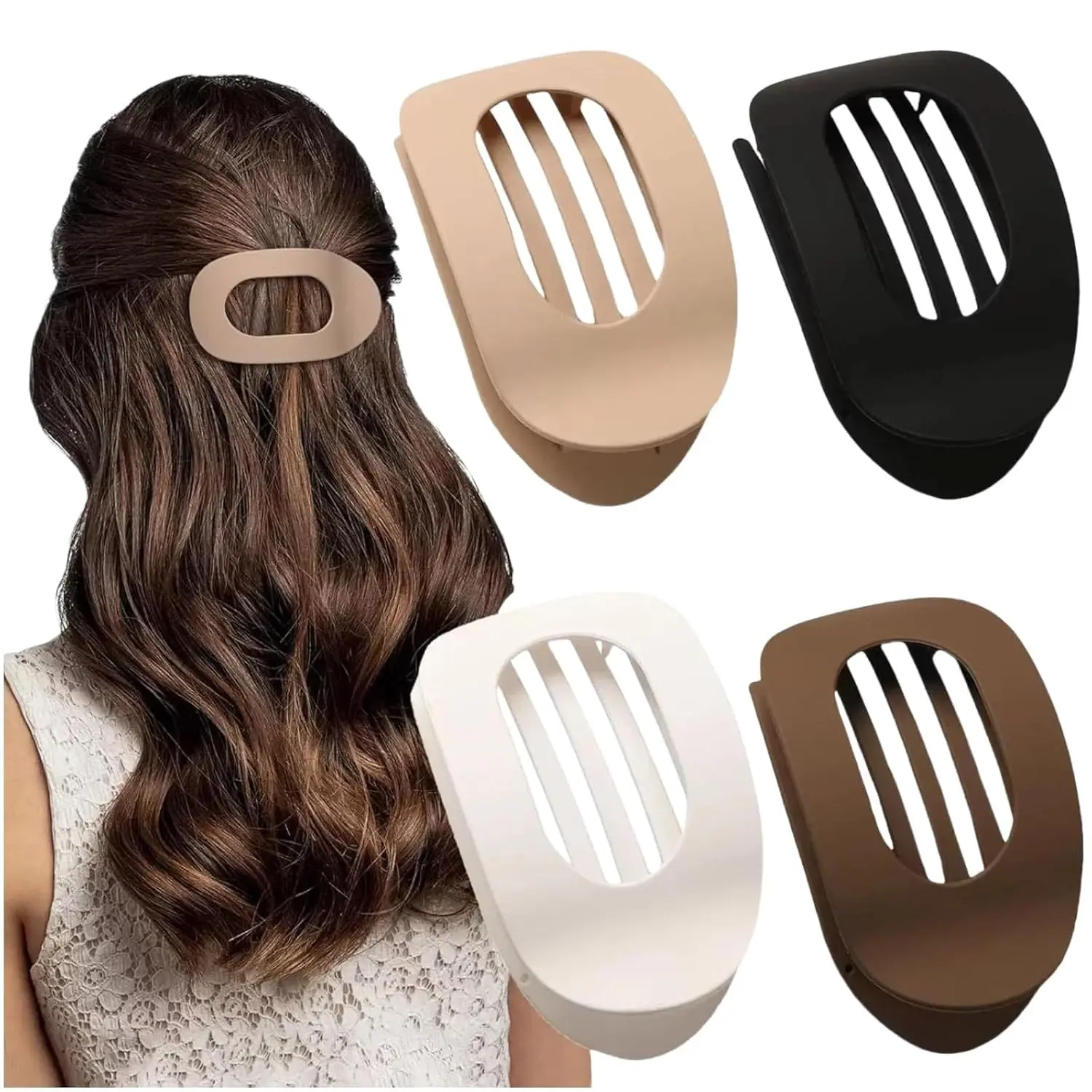 4-Pack Women's Flat Hair Clips, Large Non-Slip Claw Clips, Hair Claws Set, Matte Hollow Design, Half-Up Hairstyle Accessory, Half Up Half Down Hair Clip, Suitable for Thick/thin Hair