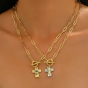 Women's Unique Paperclip-Design Clavicular Necklace - Versatile Premium-Look Polished Metal Pendant, Cross Emblem Statement Necklace, Clavicular Necklaces, Cross Emblem Necklaces