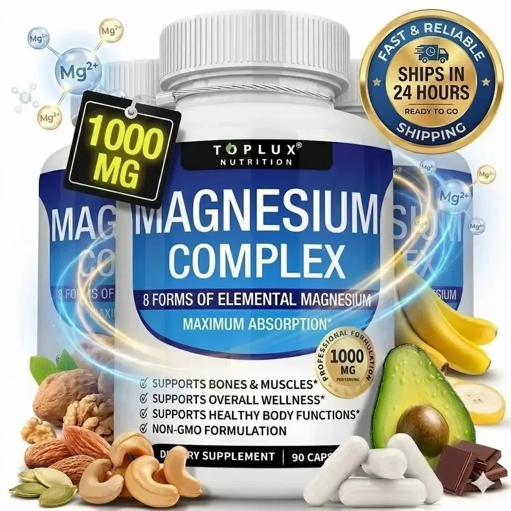 Toplux Nutrition Magnesium Complex 1000mg, High Absorption Multi Magnesium Supplement Capsules Healthcare Dietary,Magnesium Complex 8 Essential Magnesium Supplements 1000 mg Vitamin Dietary Fitness Edible