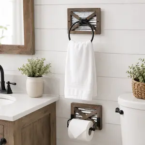 Autumn Alley Farmhouse Toilet Paper Holder & Towel Ring Set for Rustic Bathroom Wall Decor