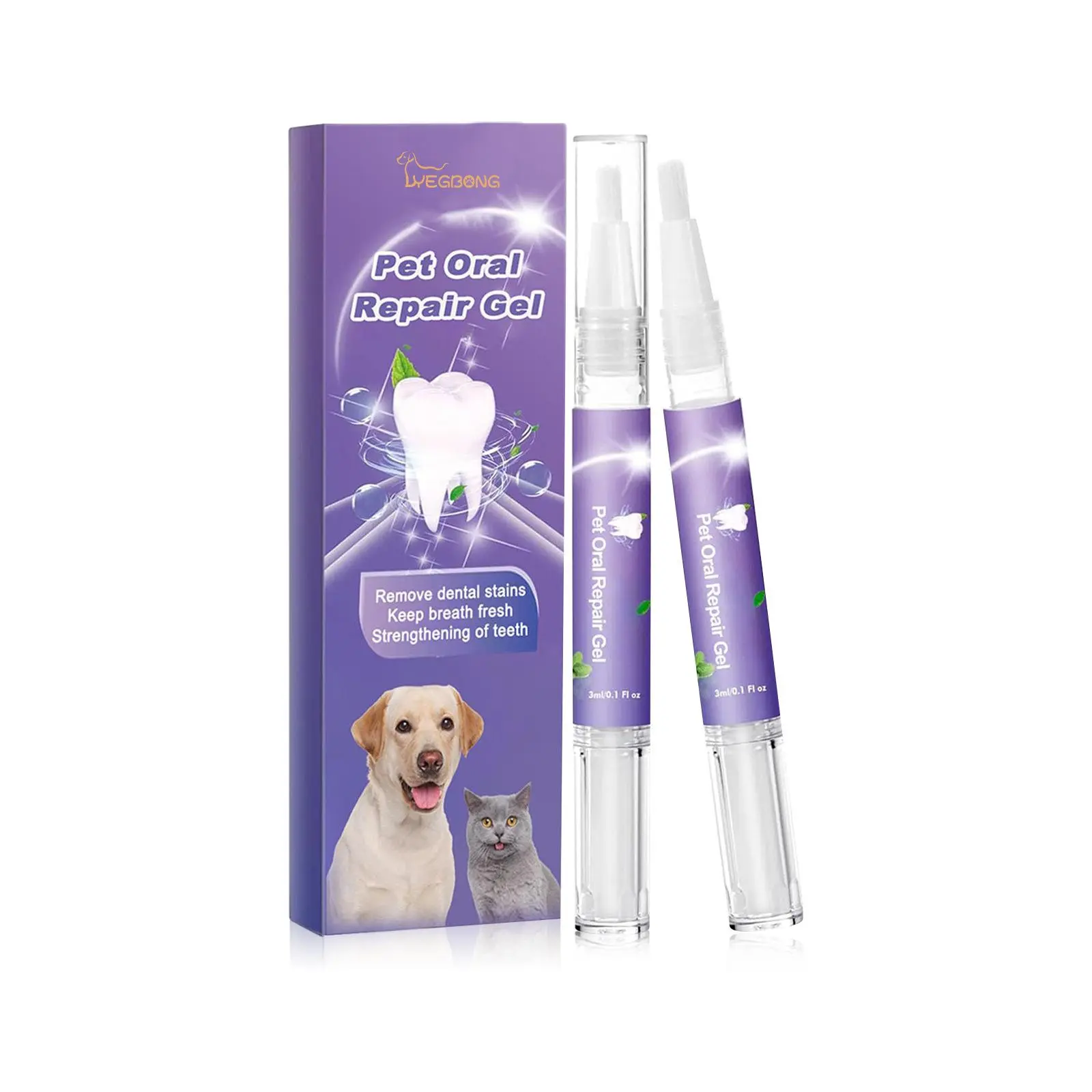 Pet Oral Care Gel (2pcs) with Glycerin for Dogs & Cats, Deeply Cleans Teeth Stains, Whitens Yellow Teeth, Eliminates Bad Breath, Improves Breathing, Reduces Bacterial Erosion, Whiten Yellow Teeth