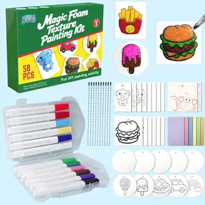 Tibibee 58 Pcs Magic Foam Texture Painting Kit, Magic Puffy Paint Kit–32 Pcs Foam Texture Paper, 12 Acrylic Markers, Magical 3D Effect Texture DIY Painting Set, Great Gifts for Kids Ages 3–8,summervibes