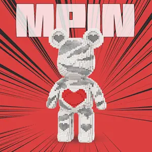 Creative Bear Building Blocks Set, 5300 Pieces, 43cm High, Heart Transparent Medium Size, Unisex Gift, Home Decoration
