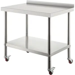 Stainless Steel Prep Table, 36 x 24 x 35 Inch, 440lbs Load Capacity Heavy Duty Metal Worktable with Backsplash Adjustable Undershelf & 4 Casters, Commercial Workstation for Kitchen Restaurant