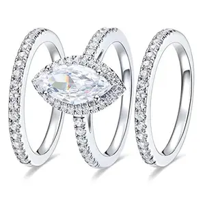MDFUN 2CT Marquise Cut Three in One Halo Wedding Bands Set Engagement Rings Cubic Zirconia Promise Eternity Band for Women Size 5-10 R-1016 classic gift engagement lover