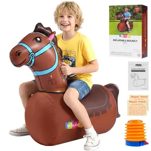 AKEYDIY Inflatable Bouncy Horse Ride‑On Toy with Foot Air Pump, Cute Animal Shaped Bouncing Hopper Toy, Safe Indoor & Outdoor Ride‑On Sports Play Toy, Ideal Birthday Holiday Gift for Boys and Girls Ages 3 Years Old and Up