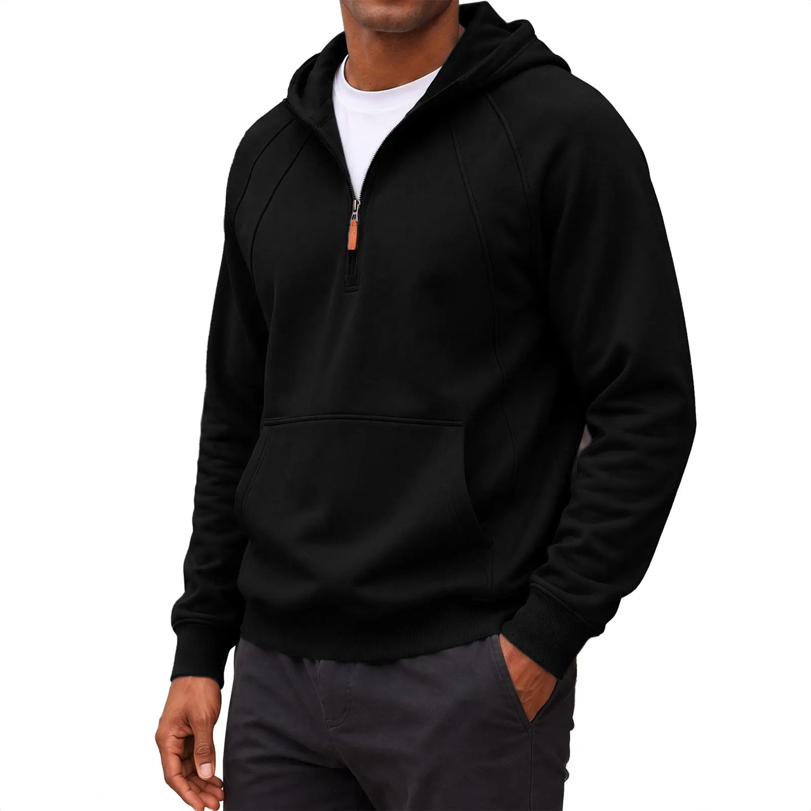 JMIERR Men's Quarter Zip Hoodie Comfy Fleece | Soft Fleece Blend, Quarter Zip, Raglan Sleeve, Panel Seamed Design, Kangaroo Pocket, Relaxed Fit, Fall Winter Casual Hoodie
