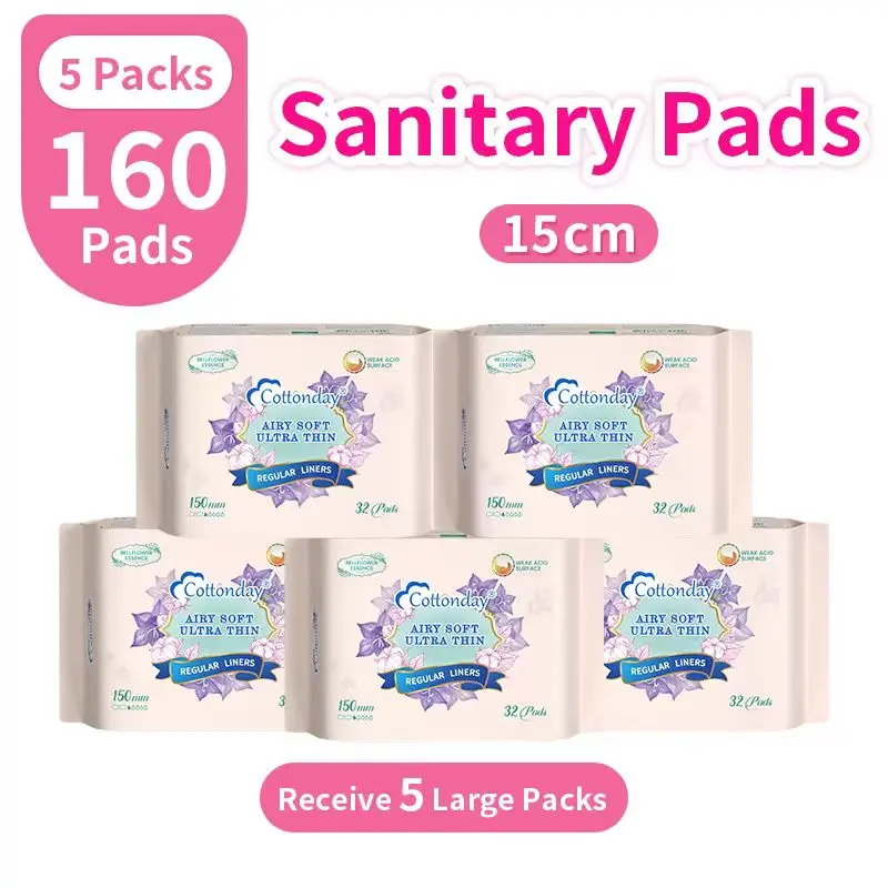 Cottonday Panty Liner 150mm 32Pads Feminine Santary Napkin Zero-Feel Ultra Thin Soft and Absorbent Organic Cotton Lightweight Panty Liners Daily