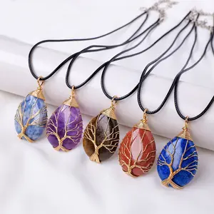 Tree Of Life Drip Pendant Necklace Natural Healing Crystal Gorgeous Stone Gemstone Jewelry Energy Love Girlfriend Boyfriend Souvenir Valentine Anniversary New Year Christmas Halloween Birthday Gift