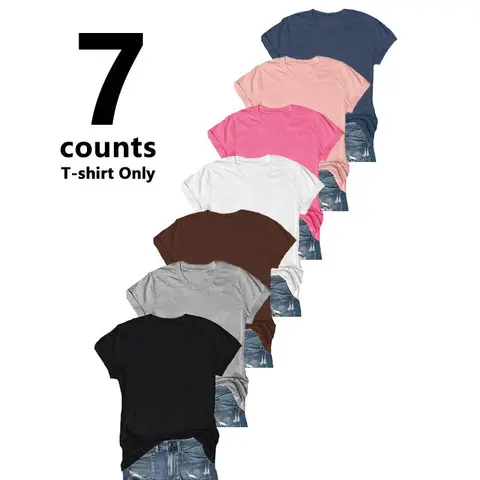 【Limited time deal】【Fast Shipping】Women's Short Sleeve T-Shirts Multipack, Loose/Relaxed Fit Solid Color Round Neck Casual Tee Tops Women Underwear CC-Peach All Seasons Tshirt #SummerVibes（T-shirt only） Womenswear Essential summerwins,sohochic