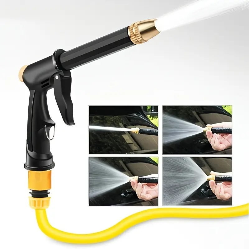 1 high-pressure car wash gun - durable plastic body, adjustable garden hose nozzle, Adjustable Water Pressure, powerful cleaning tool for motorcycles and cars, Car Washing Tool | multi-functional sprayer equipped with ergonomic handle and metal connector