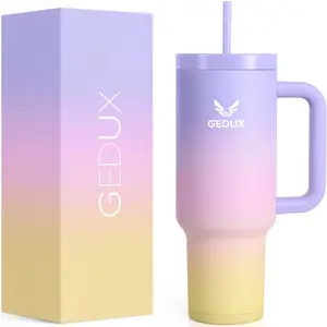 GEDUX 40oz Tumbler with Handle - Stainless Steel, 2-in-1 Leak Proof Lid, Non-Slip Silicone, Cupholder Friendly, Dishwasher Safe - Drinkware Bottle