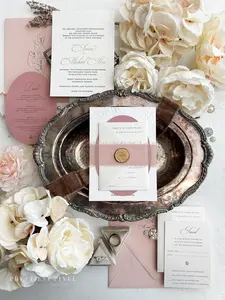 Dusty Rose Wedding Invitations: Embossed Letterpress with Foil Style 1635