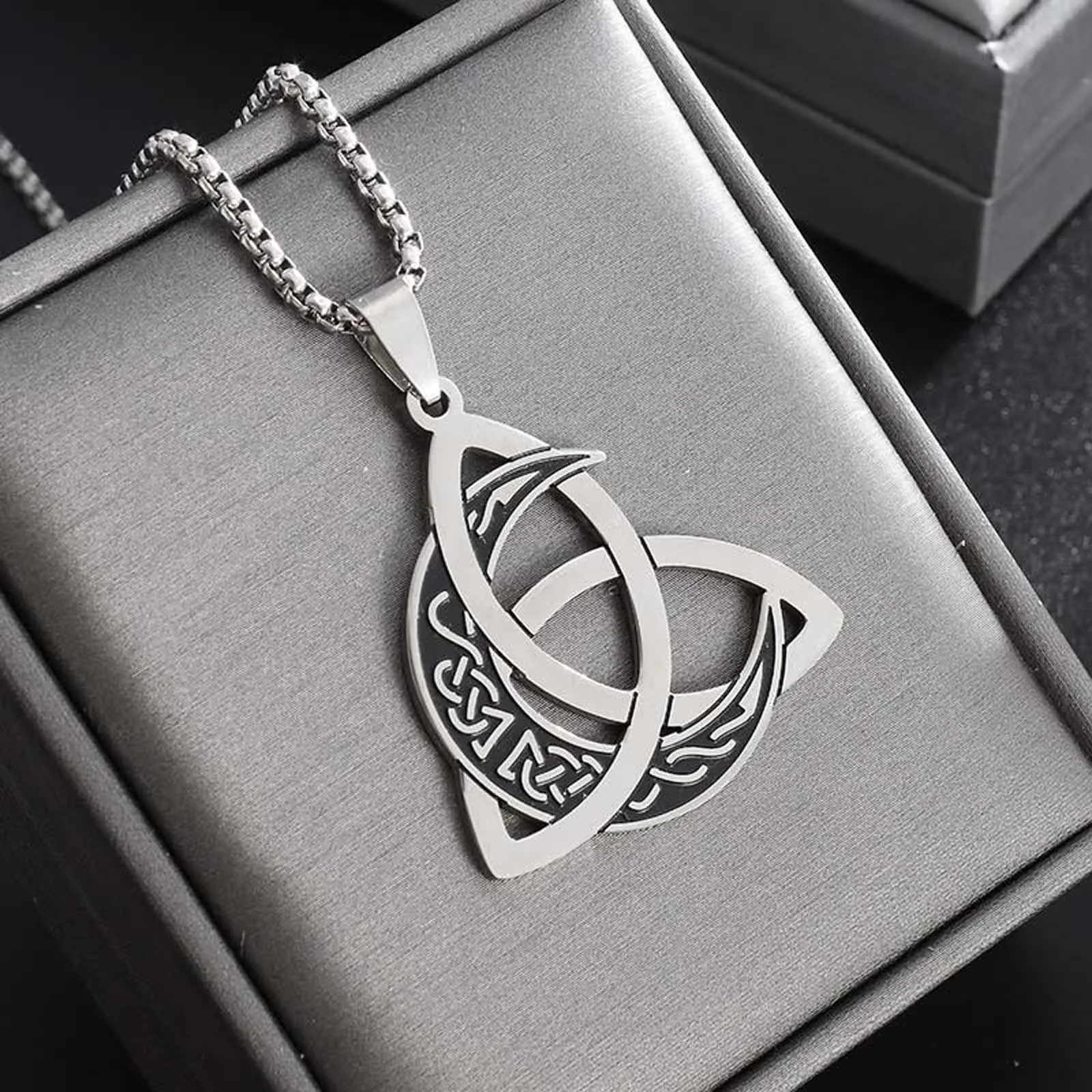 Viking Triangle Knot Moon Phase Wrap Necklace, Jewelry Accessories for Men and Women, Everyday Wear Gift