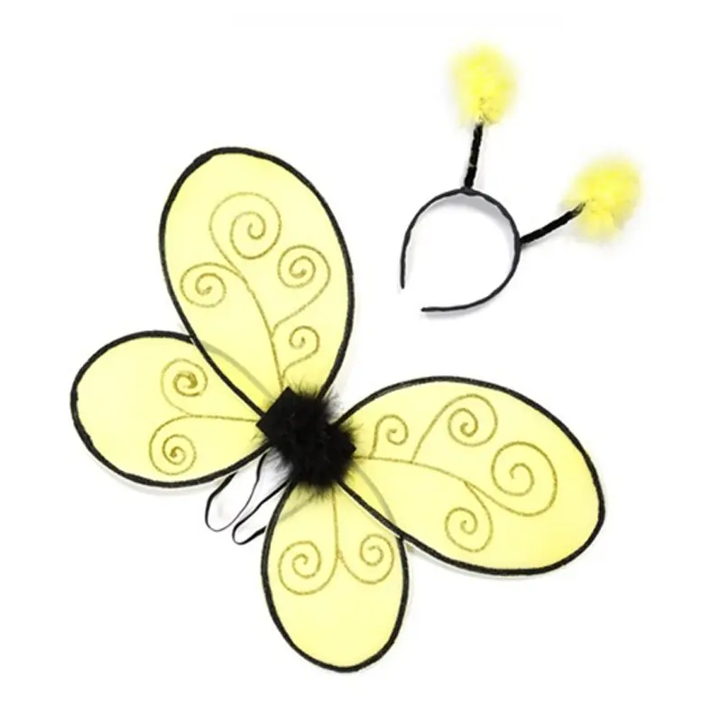 New Holiday Halloween Yellow Bee Wing Themed Headwear - Embroidery Mesh Wire Frame Wing Set, Festive Party Photo Prop, Cosplay Character Accessory, Costume Accessory