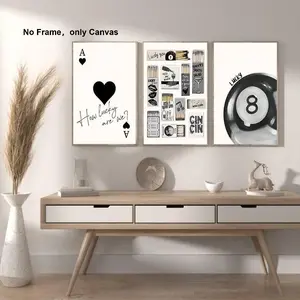 Billiard Poker Stylish Pattern Unframed Painting, Unframed Art Print, 3 Counts/set Modern Wall Art, Wall Decor for Home Living Room Bedroom Office, Ornaments, Creative Modern Decoration