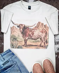 Mesa Ridge Rhinestone Longhorn Tee in Tan