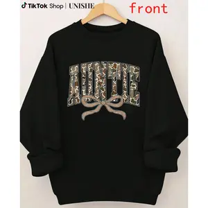 Retro Camo Auntie Sweatshirt – 100% Soft Fabric, Long Sleeve with Stylish Bow Detail