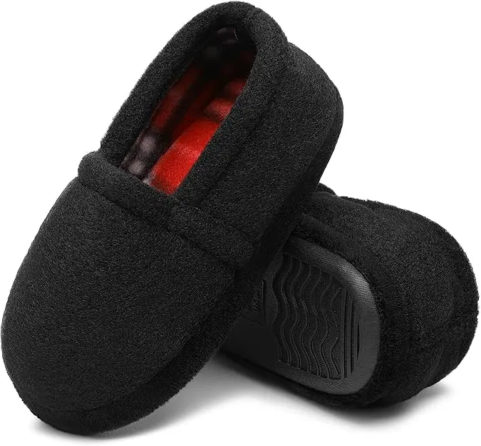 shoeslocker Kids Slippers Toddler Big Kid Warm Memory Foam Rubber Sole Indoor Outdoor Cute Grey Fabric Upper Comfortable Slip-On For Girls, Soft Cushioned Slippers, Slide Slipper