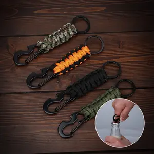 1pc Multifunctional Paracord Braided Keychain Buckle Rope Carabiner With Bottle Opener, Suitable For Outdoor Hiking Camping