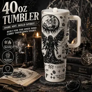 Auracup 1 Count 40 oz Sleep Token Insulated Tumbler with Handle and Straw, Gothic Angel Moon Art Stainless Steel Travel Mug, Vacuum-Insulated Water Bottle Keeps Drinks Hot or Cold for Hours, Large-Capacity Car Coffee Thermos Cup