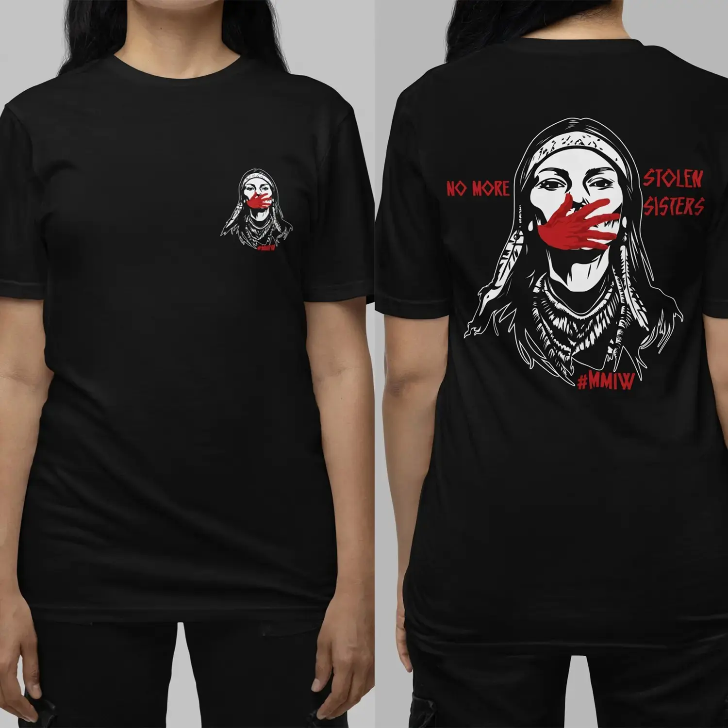 Women's MMIW Graphic Print Round Neck Short-Sleeve Poly-Cotton Tee - Basic Lady Streetwear Top for Justice For Indigenous Women, Red Dress Day, Thanksgiving