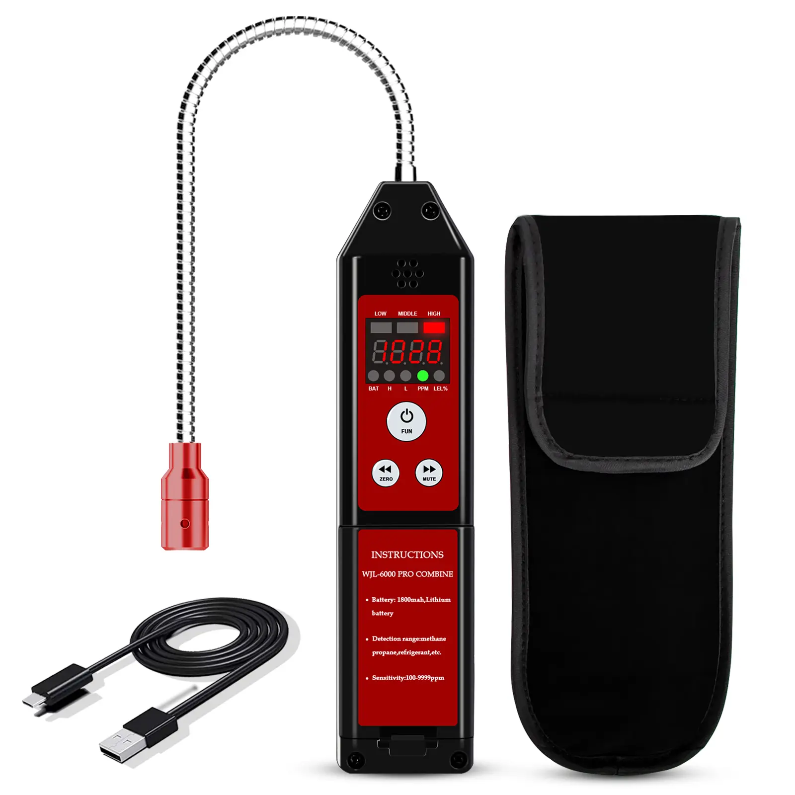 Leak Finder, Portable Gas Leak Detector, Aprvtio Natural Gas Leak Detector sniffer with Audible & Visual Alarm, 1800mAh Rechargeable Battery, PPM LEL% Diaplay for Natural Gas Propane Methane Freon