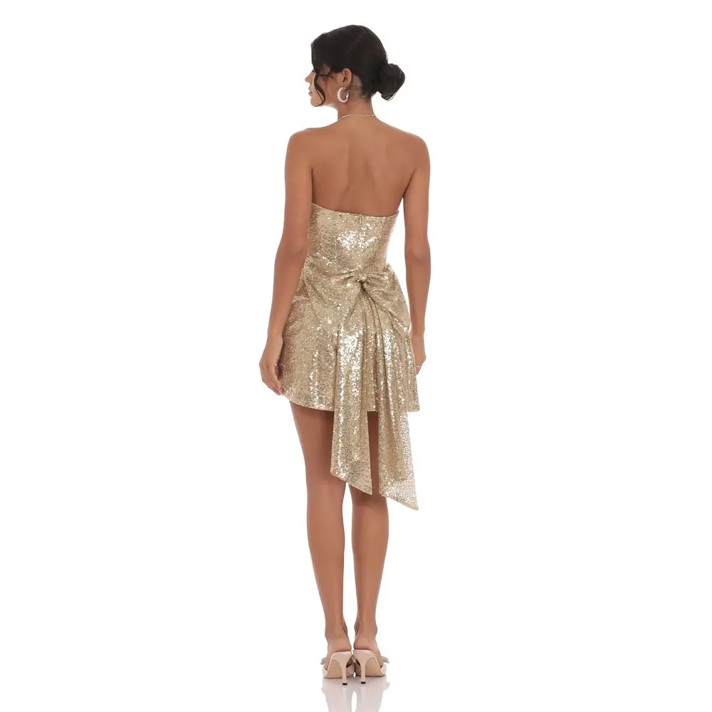 Sequin Back Bow Dress in Gold