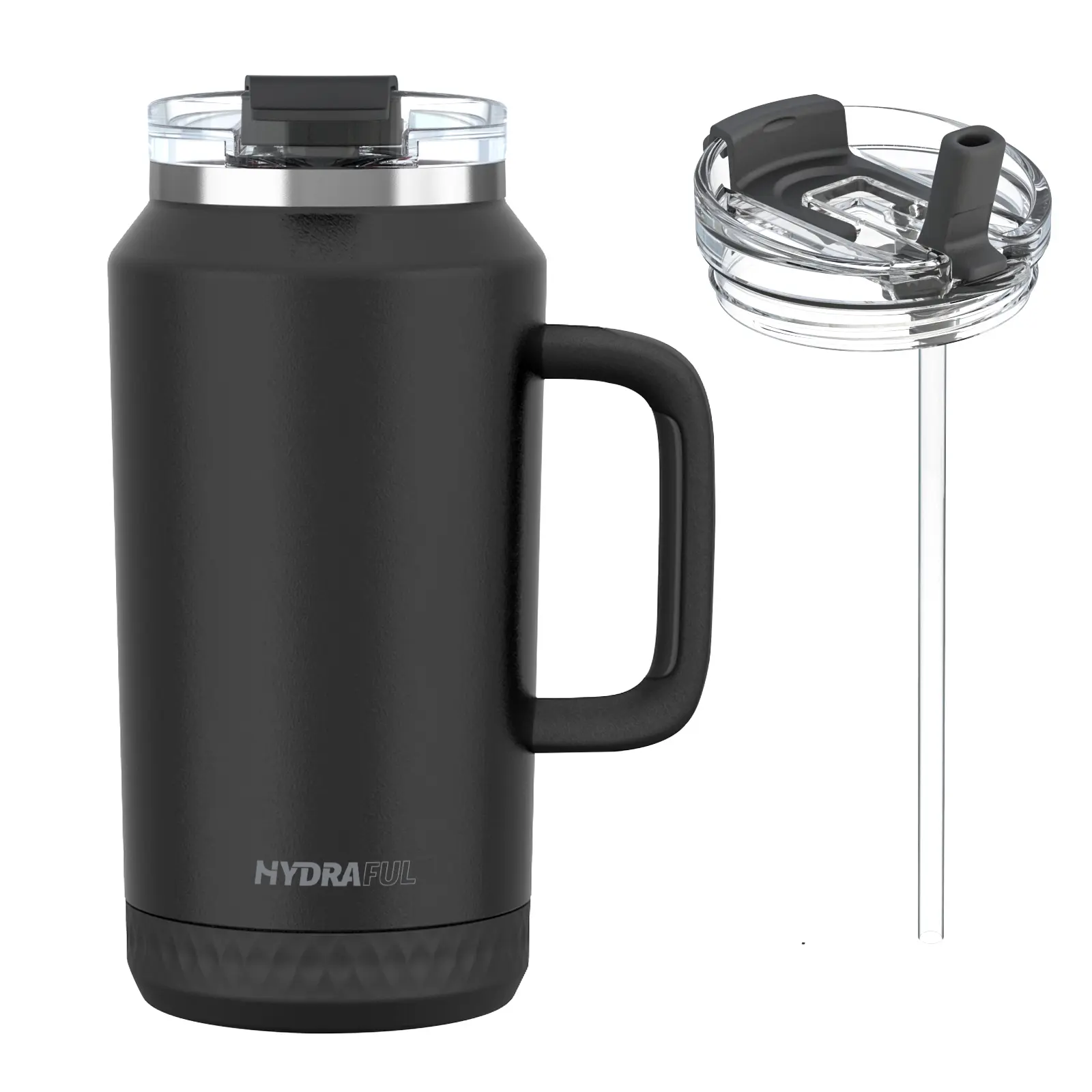 【HYDRAFUL】 Portable Classic 64oz Double Wall Geometric Stainless Steel Tumbler - 1,000-2,000ml/1L Durable Water Bottle, 100% Leak-Proof, Anti-Slip Base, Silicone Handle & Straw Included - Ideal for Gym, Camping, Gift, Ideal Gift
