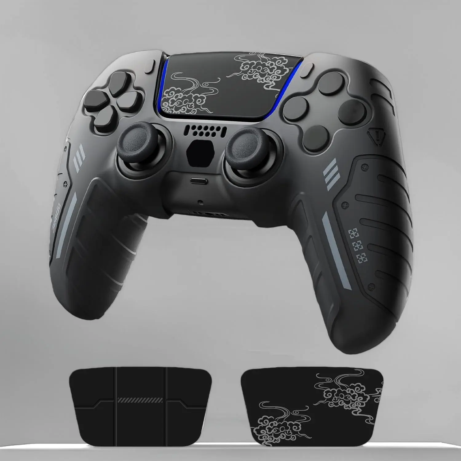 P-SQ Silicone Cover for PS5 Only Video Game Controller - Anti-Slip Soft Grip, Custom Console Protection Skin Compatible with PS5 Wireless/DualSense Controller, Includes 2 Themed Stickers (Black)