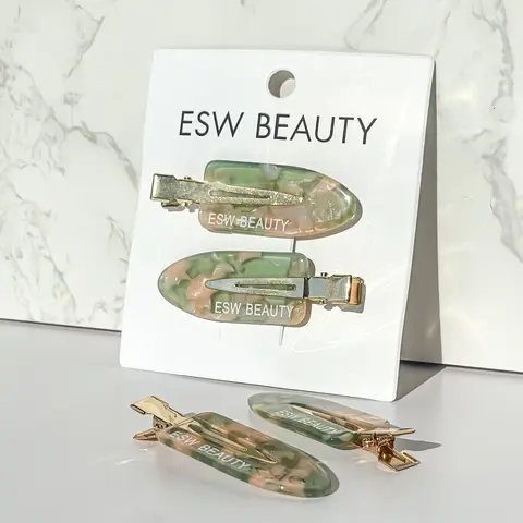 [ESW Beauty] | Strawberry Matcha Duo Creaseless Hair Clips 2-Pack | Pink & Green No-Crease Hair Clips | Makeup, Skincare & GRWM Hair Accessories