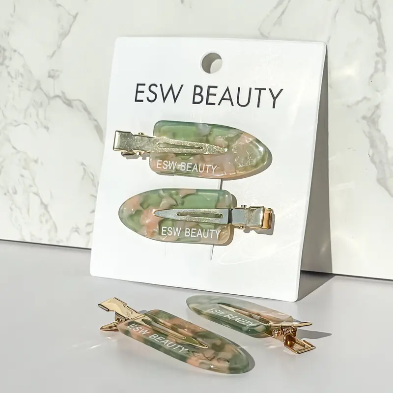 [ESW Beauty] | Strawberry Matcha Duo Creaseless Hair Clips 2-Pack | Pink & Green No-Crease Hair Clips | Makeup, Skincare & GRWM Hair Accessories