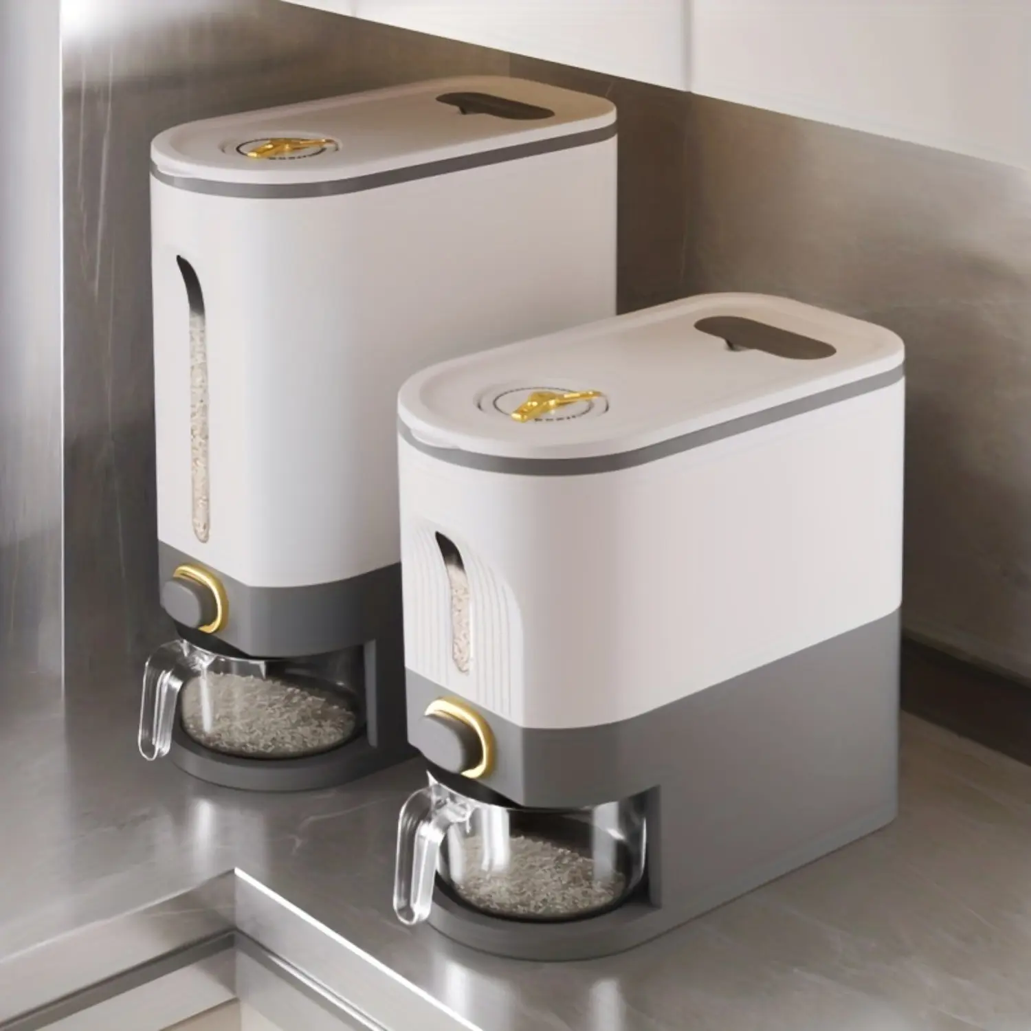 11/22L Rice Dispenser with Measuring Cup - Large Dry Food Storage Container, Grain Storage Jar, Kitchen Organizer Box