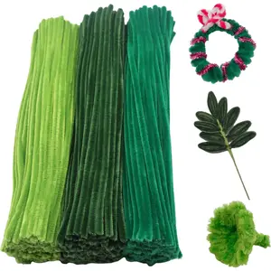 Swpohrat 300 Pieces Shades of Green Pipe Cleaner Craft Set 3 Assorted Colors,Thick Fuzzy Chenille Stem Pipe Cleaners for DIY Craft Projects Christmas Tree Decorations