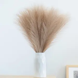 Faux Pampas Grass, 18"/45cm Artificial Pampas Grass Fluffy 6 Stem pompous Grass Flower Arrangement for Boho  Wedding Decoration (Taupe)